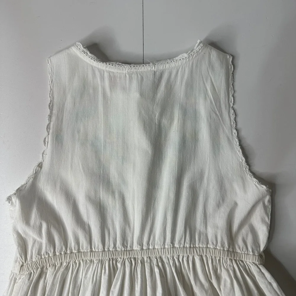 Vtg Radishes &‎ Roses Dress White Cotton Embroidered Pockets Cottagecore Girls 8